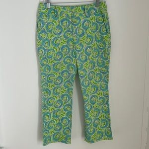 Lilly Pulitzer Vintage Blue/Green Eel Print Cotton Cropped Pants Sz 6